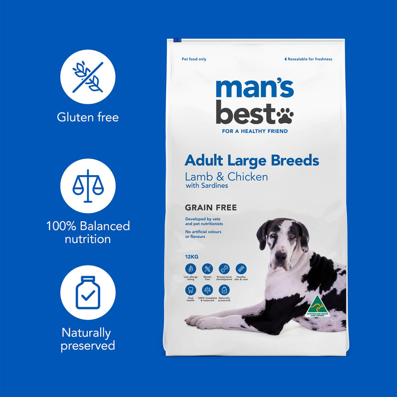 Man’s Best – Adult Large Breeds – GRAIN FREE – Lamb & Chicken with Sardines