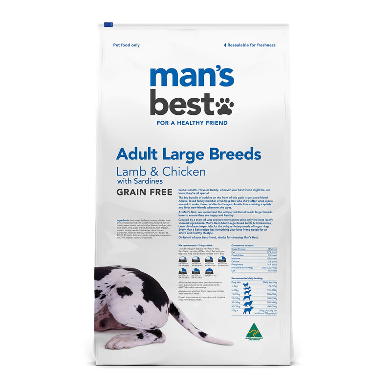 Man’s Best – Adult Large Breeds – GRAIN FREE – Lamb & Chicken with Sardines