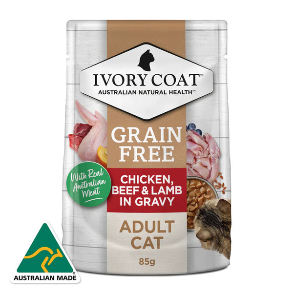 Pet Grove Ivory Coat Wet Food Adult Cat GRAIN FREE Chicken, Beef & Lamb in Gravy Pet Grove 