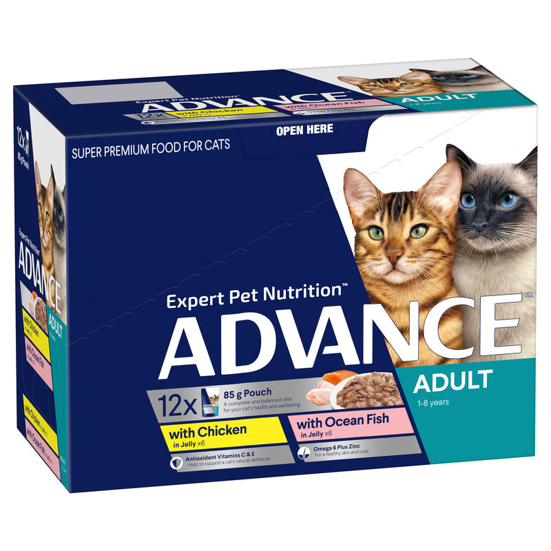 Pet Grove Advance Wet Food Adult Cat Multi Pack in Jelly Pet Grove Advance Advance cat food cat cat food cats Chicken in jelly jelly multi pack Ocean fish ocean fish in jelly wet cat food wet food