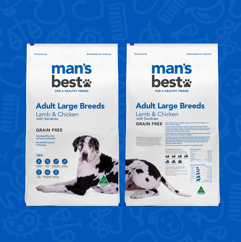 Man’s Best – Adult Large Breeds – GRAIN FREE – Lamb & Chicken with Sardines