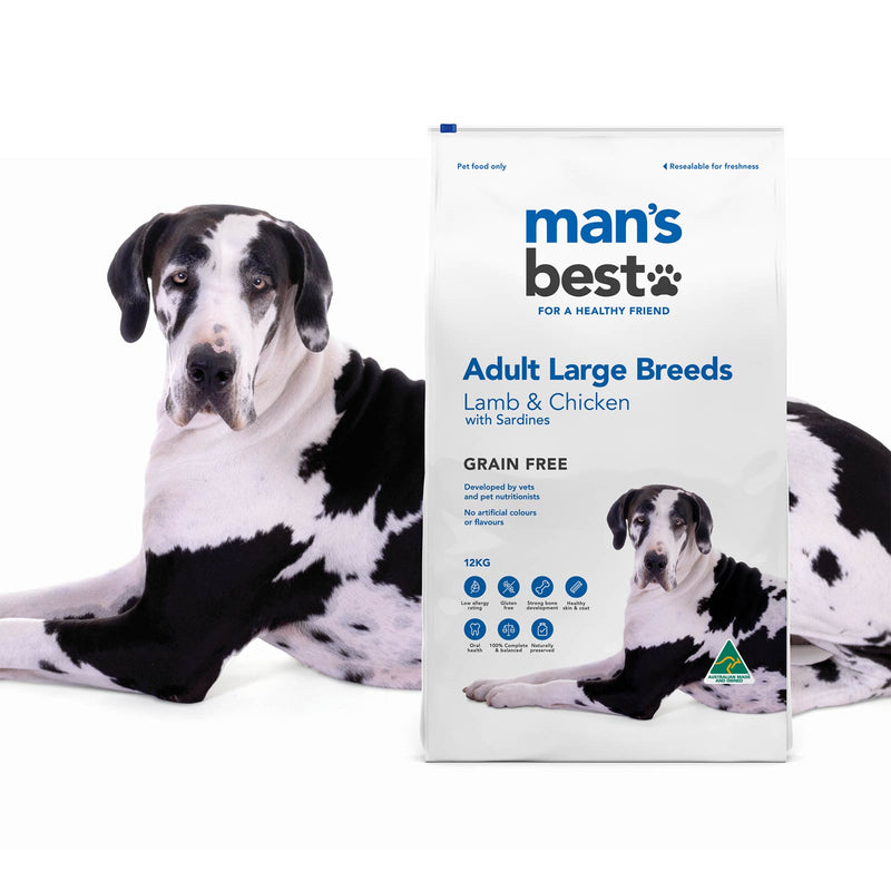 Man’s Best – Adult Large Breeds – GRAIN FREE – Lamb & Chicken with Sardines